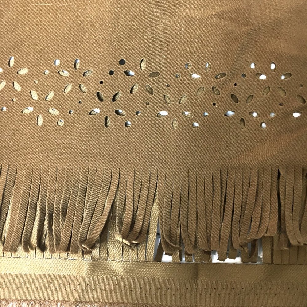 FAUX SUEDE leather fabric w/ cutouts and  fringe 2 Yrds - Picture 4 of 7